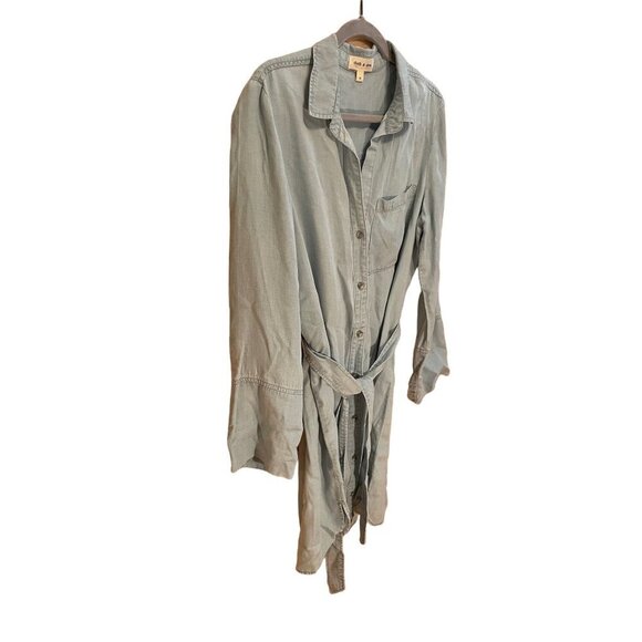 Cloth & Stone Anthropologie Tencel Blue Button Down Belted Dress Sz M - Picture 3 of 12